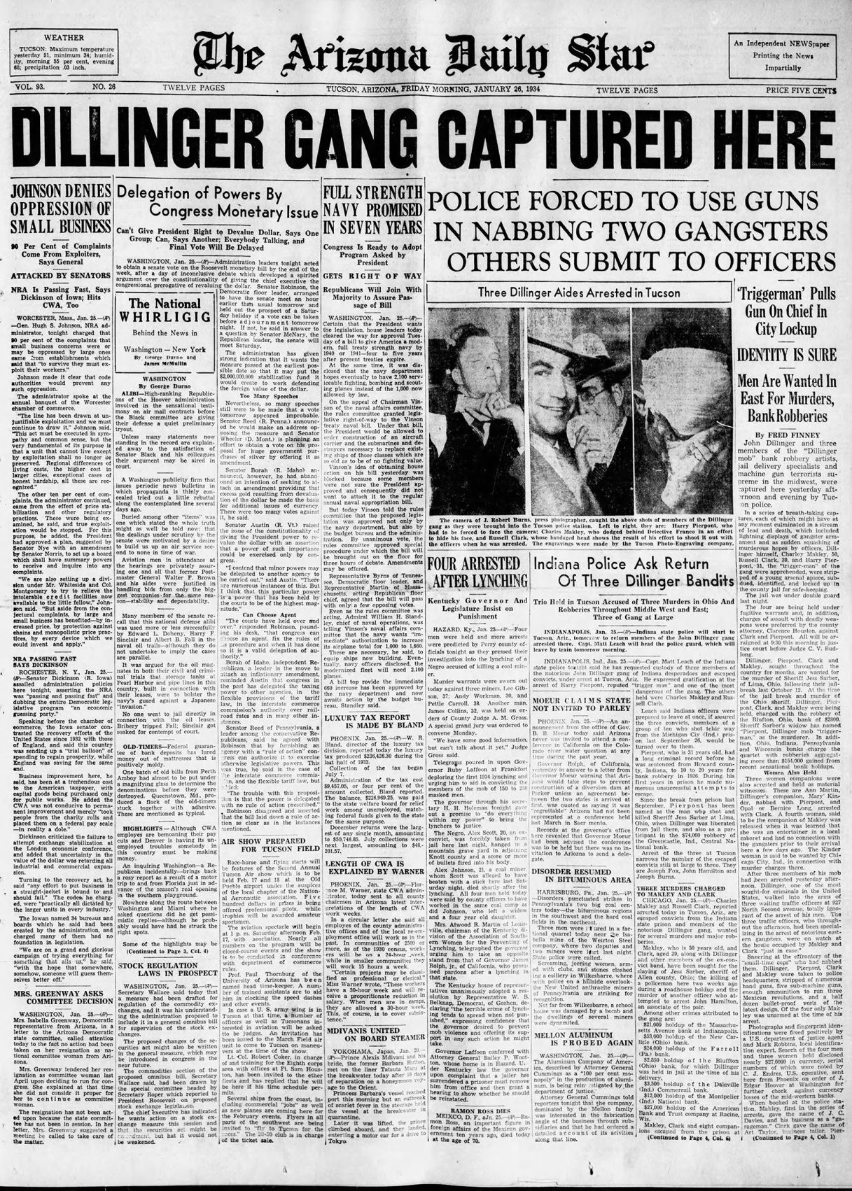 Dillinger captured front page